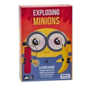 "Exploding Minions es un juego de cartas rápido y divertido para 2-5 jugadores. Evita que tus minions exploten y usa tus cartas estratégicamente. ¡Ideal para familias y amigos a partir de 8 años!"