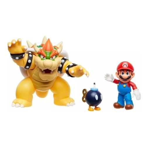 Super Mario Bowser's Lava Battle Set: incluye figuras de Mario y Bowser con una bomba. Perfecto para recrear batallas clásicas de Super Mario.