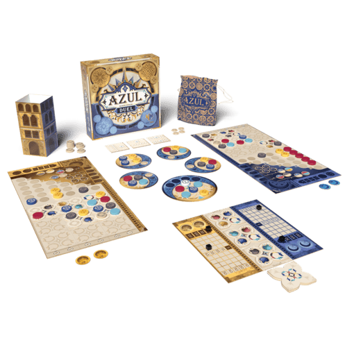 Descubre las imágenes de Azul Duel, el emocionante juego de mesa de estrategia para 2 jugadores. Conoce sus hermosos componentes, tablero y fichas en esta galería visual única.