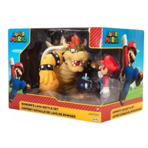 Super Mario Bowser's Lava Battle Set: incluye figuras de Mario y Bowser con una bomba. Perfecto para recrear batallas clásicas de Super Mario.