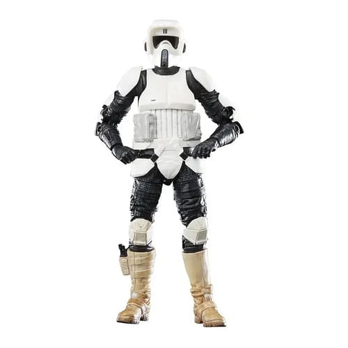 Figura Biker Scout 40º aniversario de Star Wars: El Regreso del Jedi, parte de la serie Black Series. Con detalles auténticos, bláster y empaque exclusivo, ideal para coleccionistas y fanáticos de la saga.