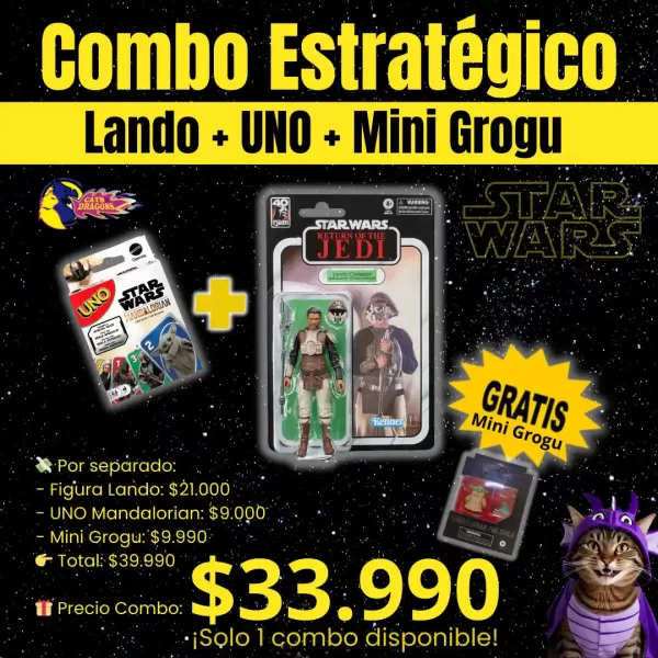 Combo Estratégico – Regalo especial para el Día del Niño en Cats&Dragons Combo Estratégico con Lando Calrissian, juego Uno y Mini Grogu – Regalo Día del Niño original – Cats&Dragons