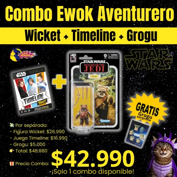 Combo Ewok Aventurero con Wicket, Timeline Star Wars y Mini Grogu – Regalo Día del Niño original – Cats&Dragons