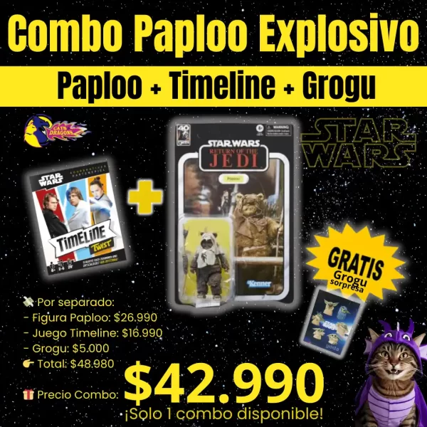 Combo Paploo Explosivo – Regalo especial para el Día del Niño en Cats&Dragons Combo Paploo Explosivo con Paploo, Timeline Star Wars y Mini Grogu – Regalo Día del Niño original – Cats&Dragons