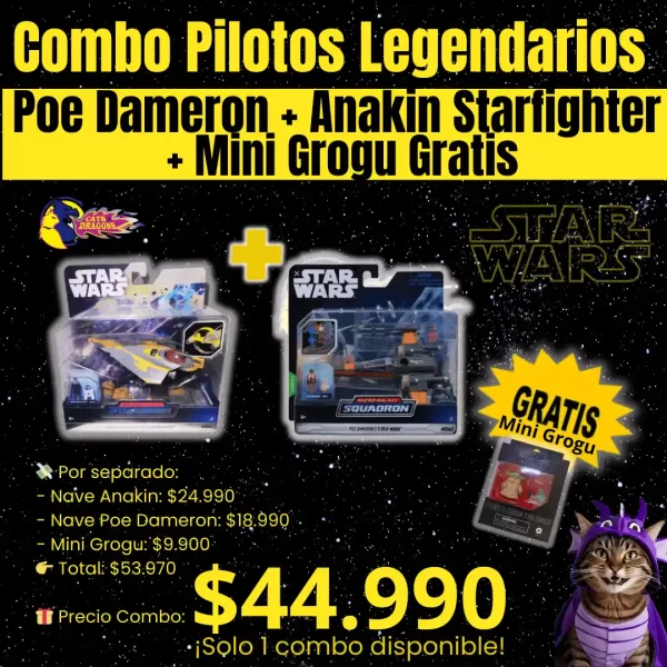 Combo Pilotos Legendarios – Regalo especial para el Día del Niño en Cats&Dragons Combo Pilotos Legendarios con Poe Dameron, Anakin Fighter y Mini Grogu – Regalo Día del Niño original – Cats&Dragons